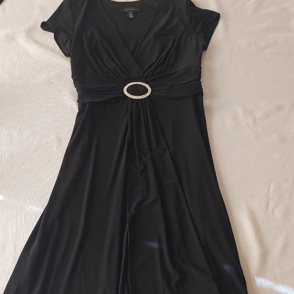 Elegant Black Dress with Embellished Waist